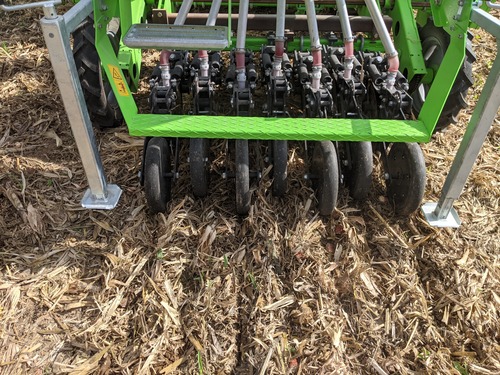 Wheat being planted into no-till corn residue.